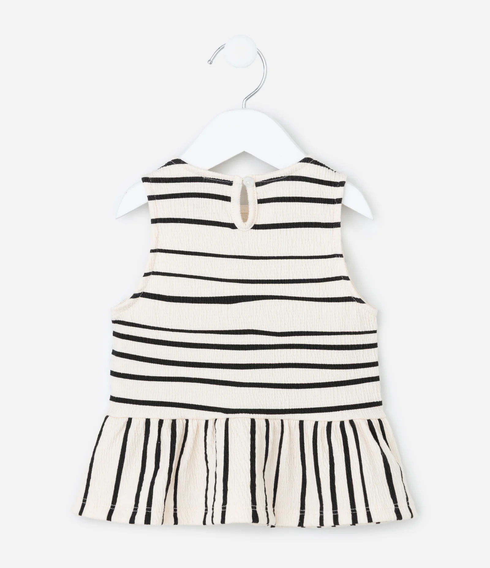 Conjunto Infantil em Anarruga com Estampa de Listras e Babadinhos - Tam 1 a 6 Anos Bege/Preto 3