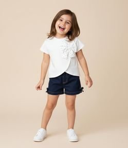 Blusa Infantil com Laço Poá Aplicado - Tam 1 a 6 Anos