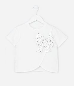 Blusa Infantil com Laço Poá Aplicado - Tam 1 a 6 Anos