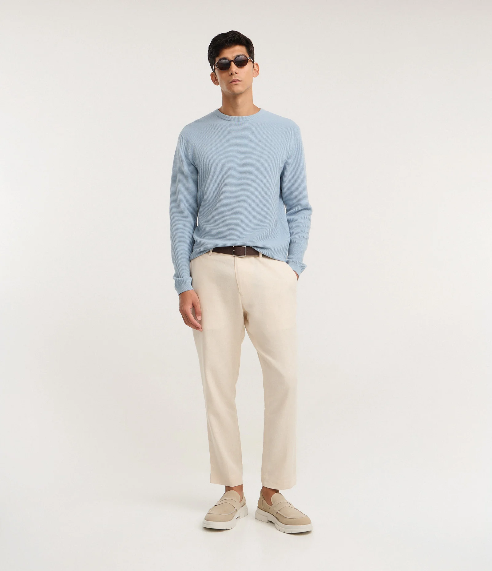 Suéter Comfort em Tricô com Texturizado Azul Bebê 2