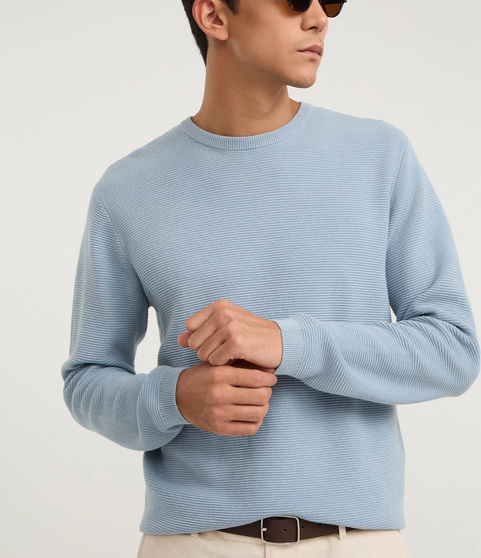 Suéter Comfort em Tricô com Texturizado Azul Bebê 3