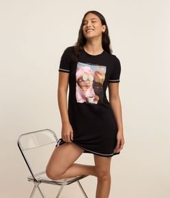 Camisola Curta em Viscose com Estampa de Gatinho Pleno