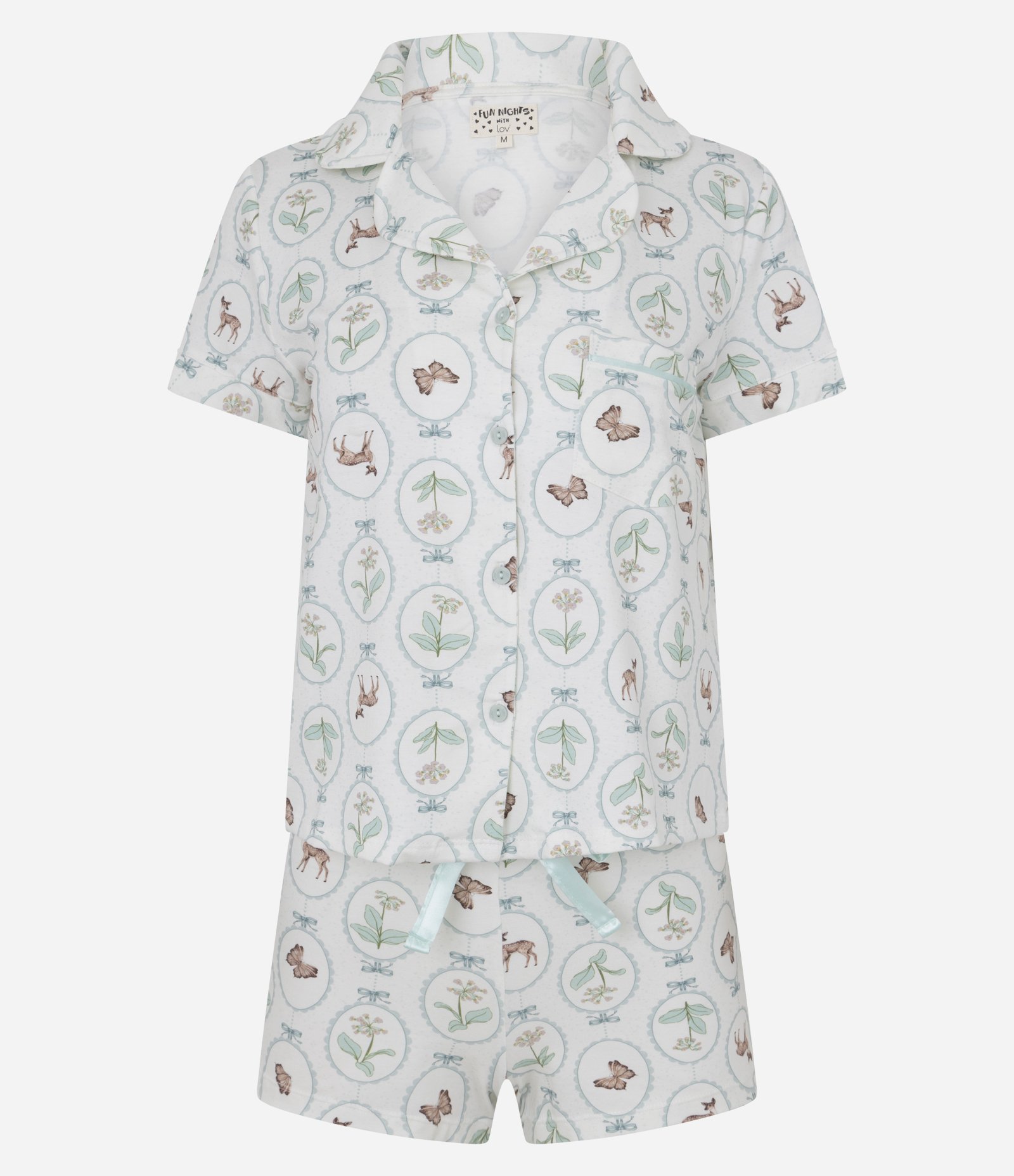 Pijama Short Doll Americano em Algodão Estampado Branco 1