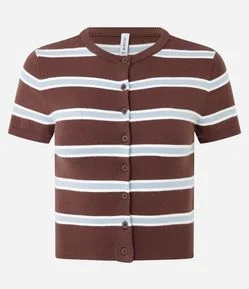 Blusa em Tricô com Abotoamento e Estampa de Listras