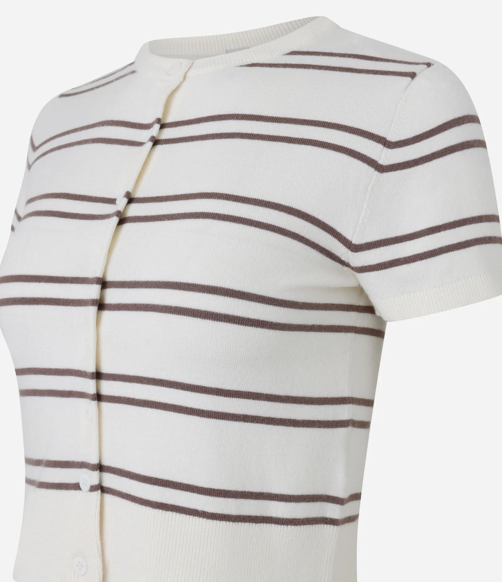 Blusa em Tricô com Abotoamento e Estampa de Listras Branco/Marrom 2