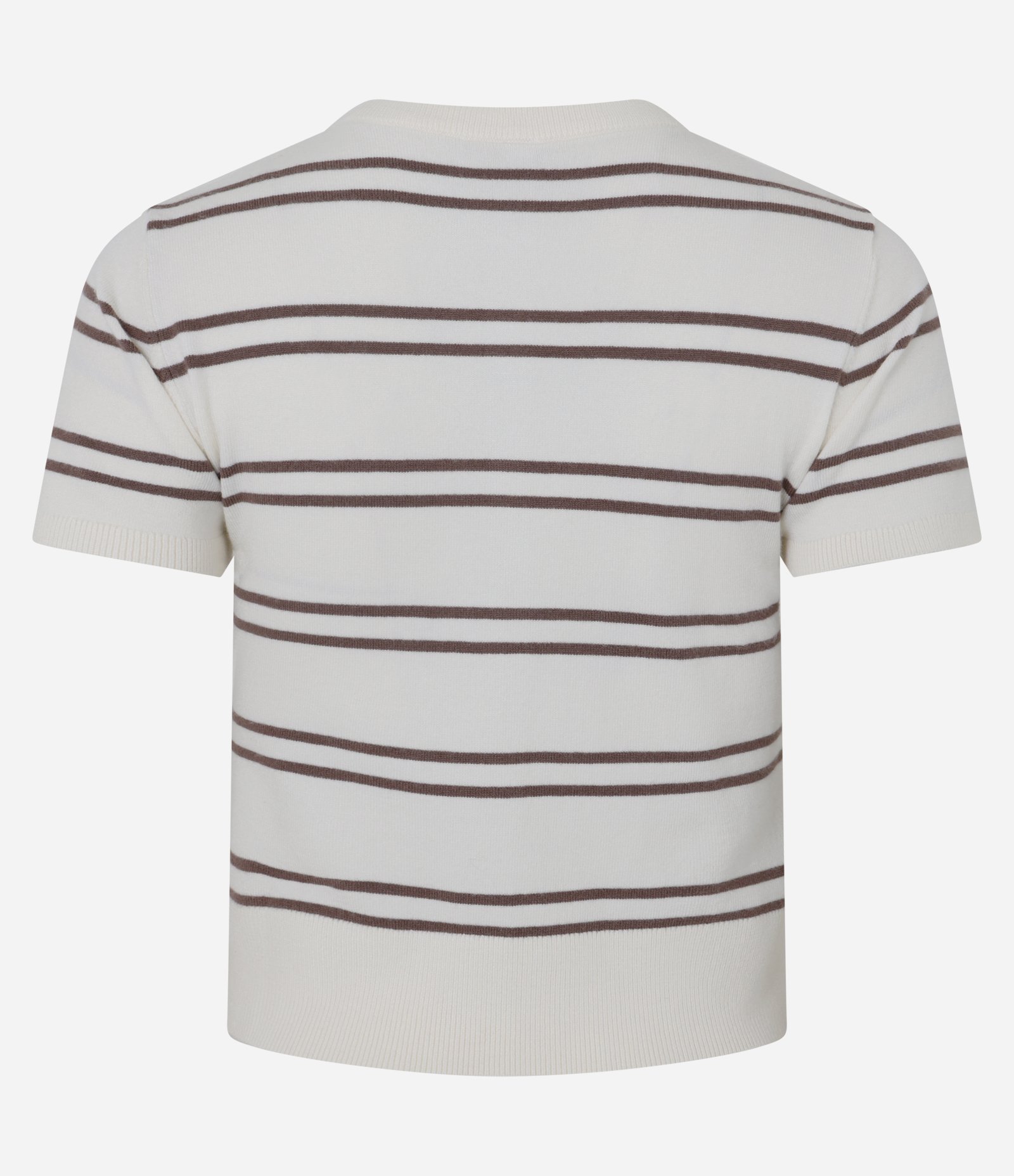 Blusa em Tricô com Abotoamento e Estampa de Listras Branco/Marrom 3