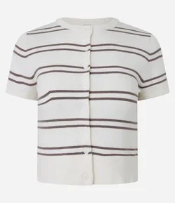 Blusa em Tricô com Abotoamento e Estampa de Listras