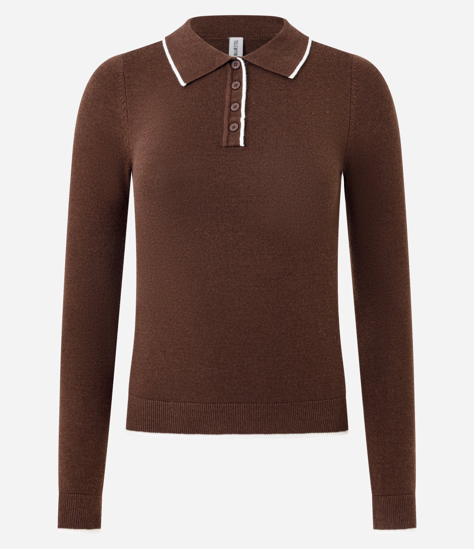 Blusa em Tricô com Gola Polo e Detalhe Contrastante Marrom 4