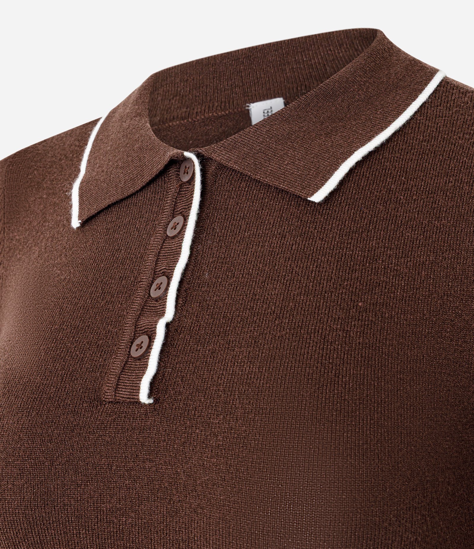 Blusa em Tricô com Gola Polo e Detalhe Contrastante Marrom 5