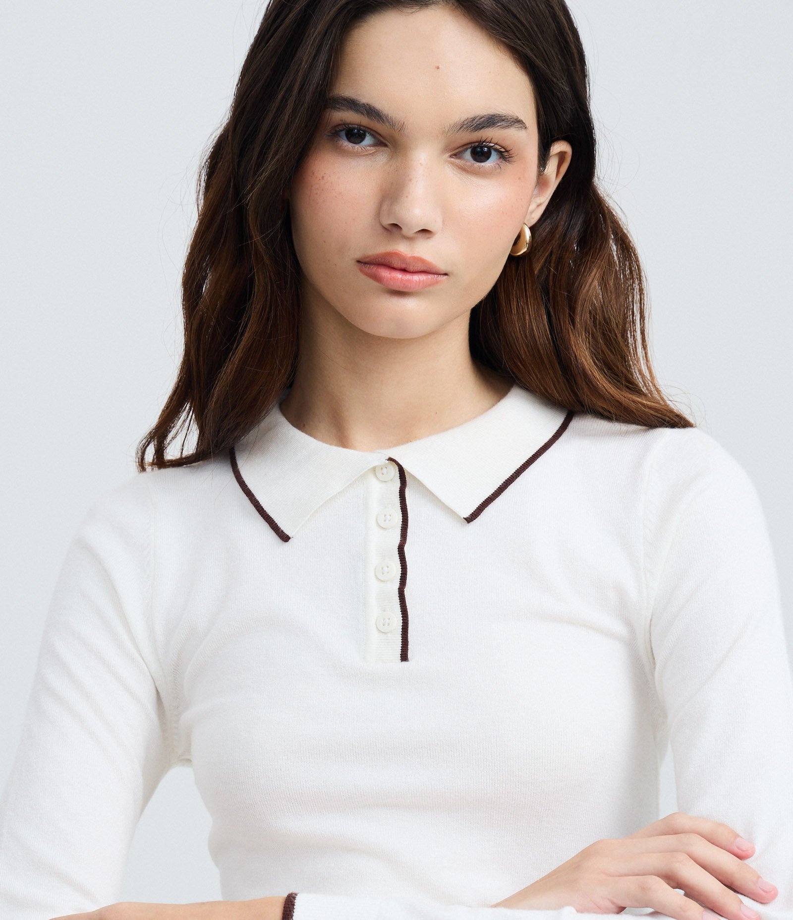 Blusa em Tricô com Gola Polo e Detalhe Contrastante Off White 3