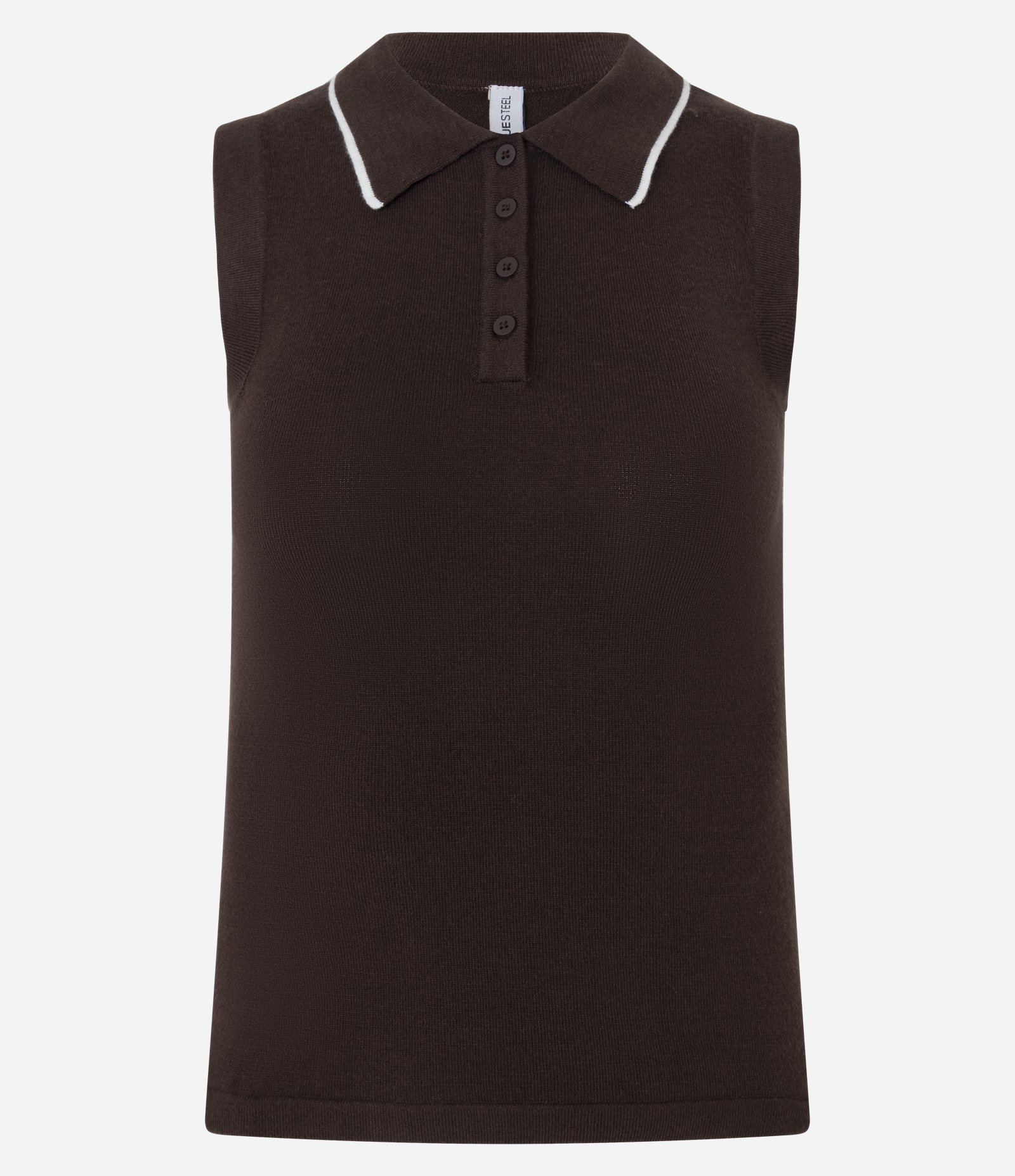 Blusa em Tricô com Gola Polo e Detalhe Contrastante Marrom Escuro 4