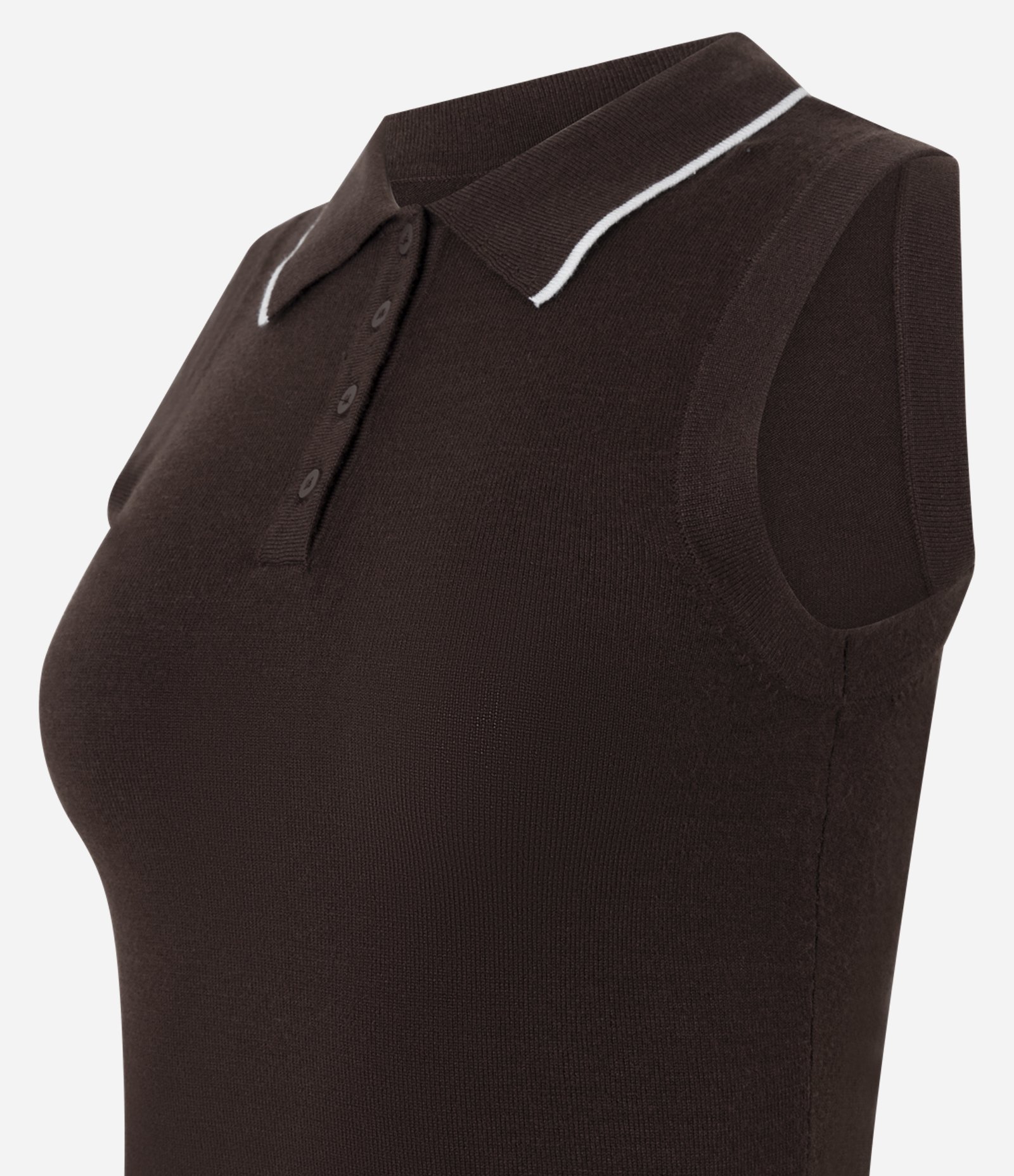 Blusa em Tricô com Gola Polo e Detalhe Contrastante Marrom Escuro 5