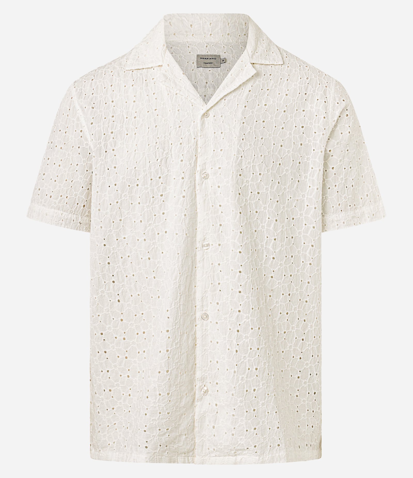 Camisa Comfort em Algodão com Textura e Laise Florida Branco 1