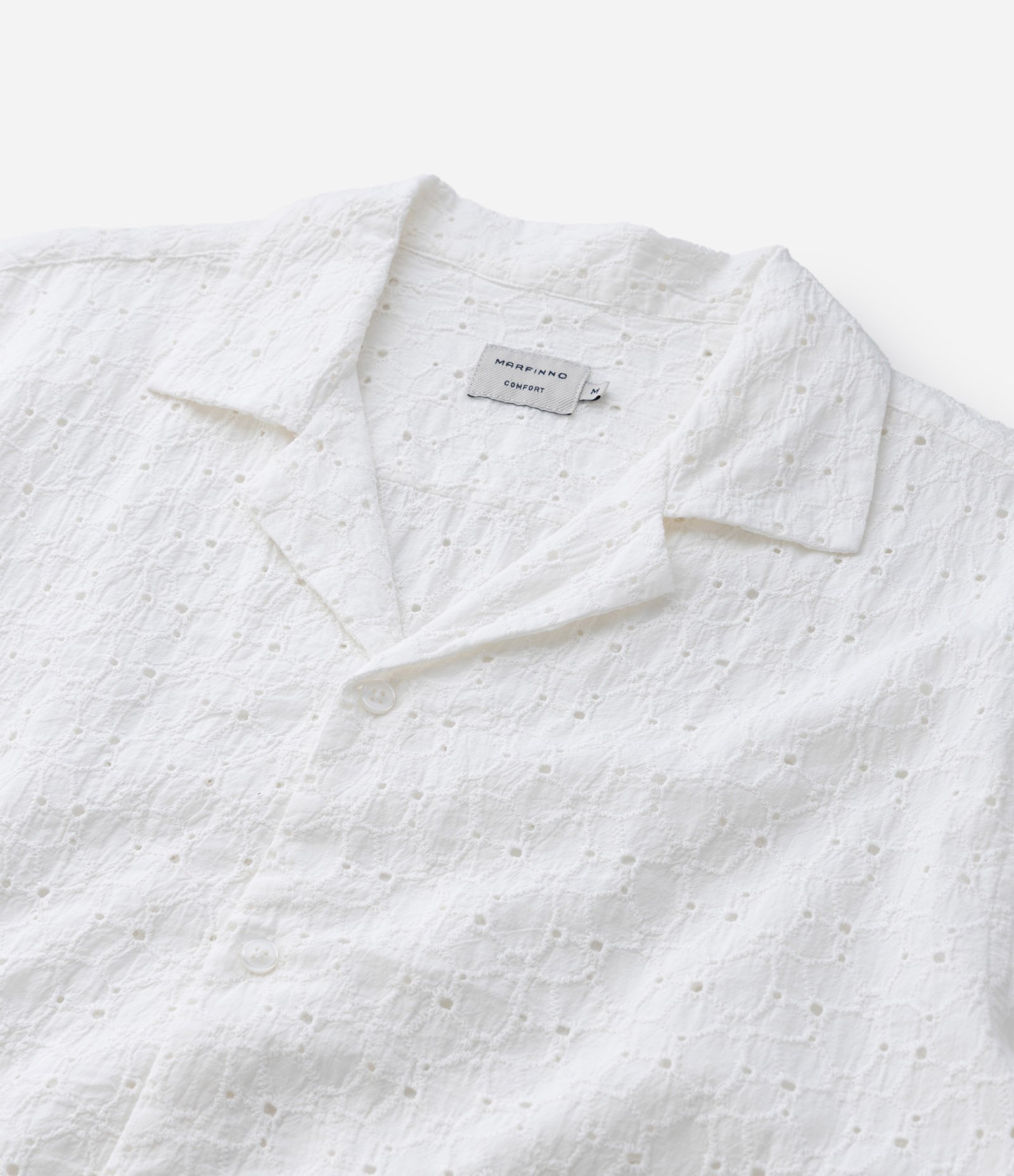 Camisa Comfort em Algodão com Textura e Laise Florida Branco 1