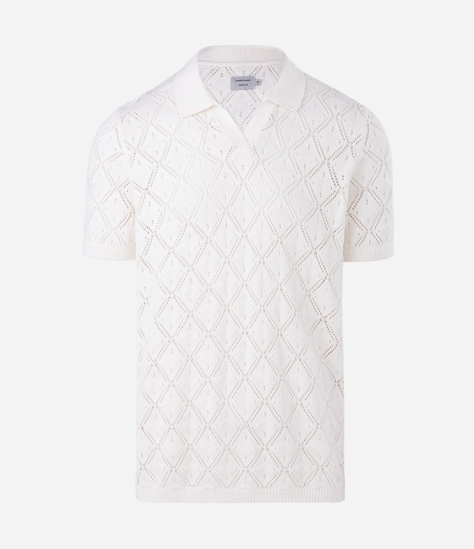 Camisa Polo com Efeito Crochê e Textura em Losango Off White 1