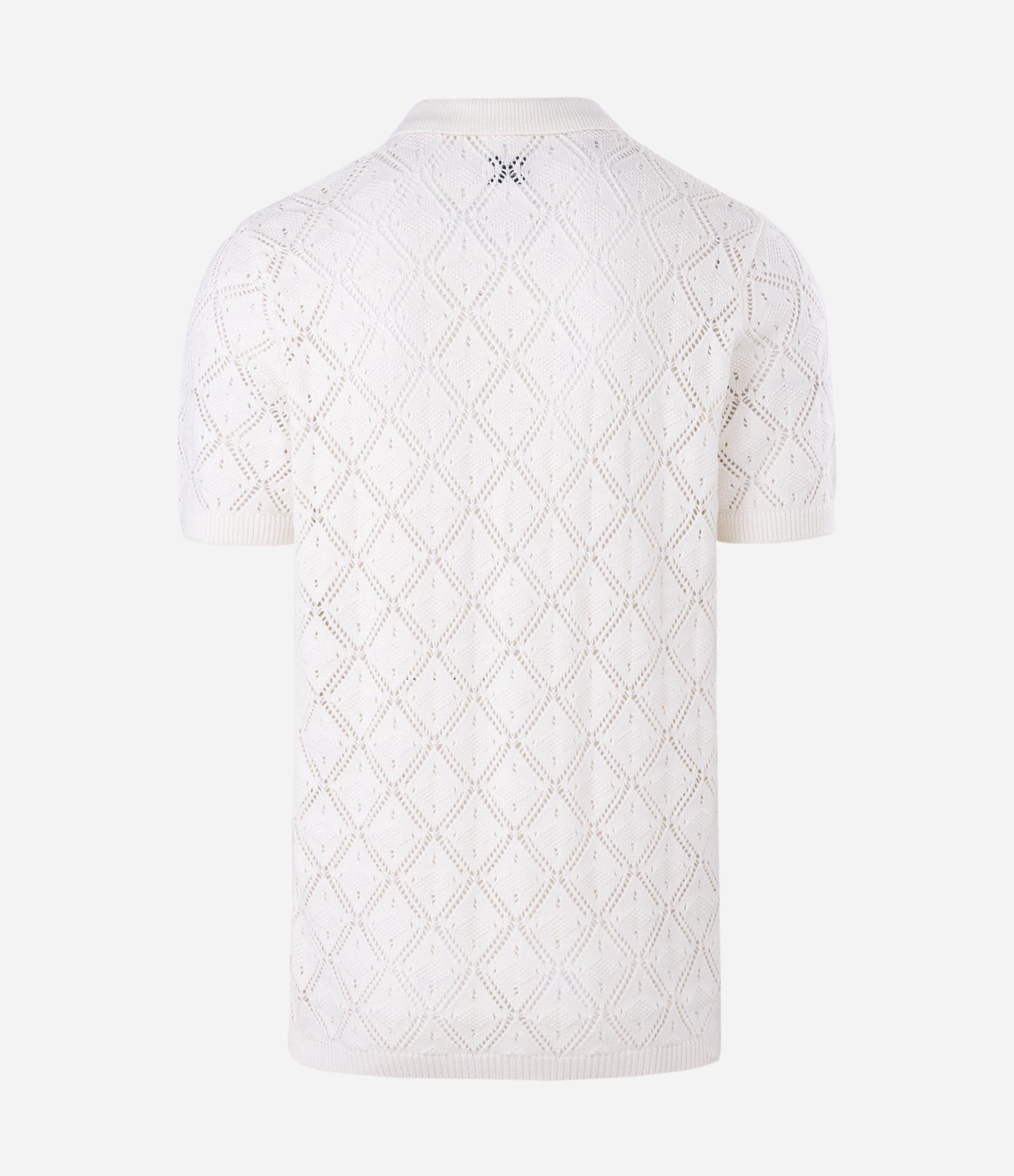 Camisa Polo com Efeito Crochê e Textura em Losango Off White 2