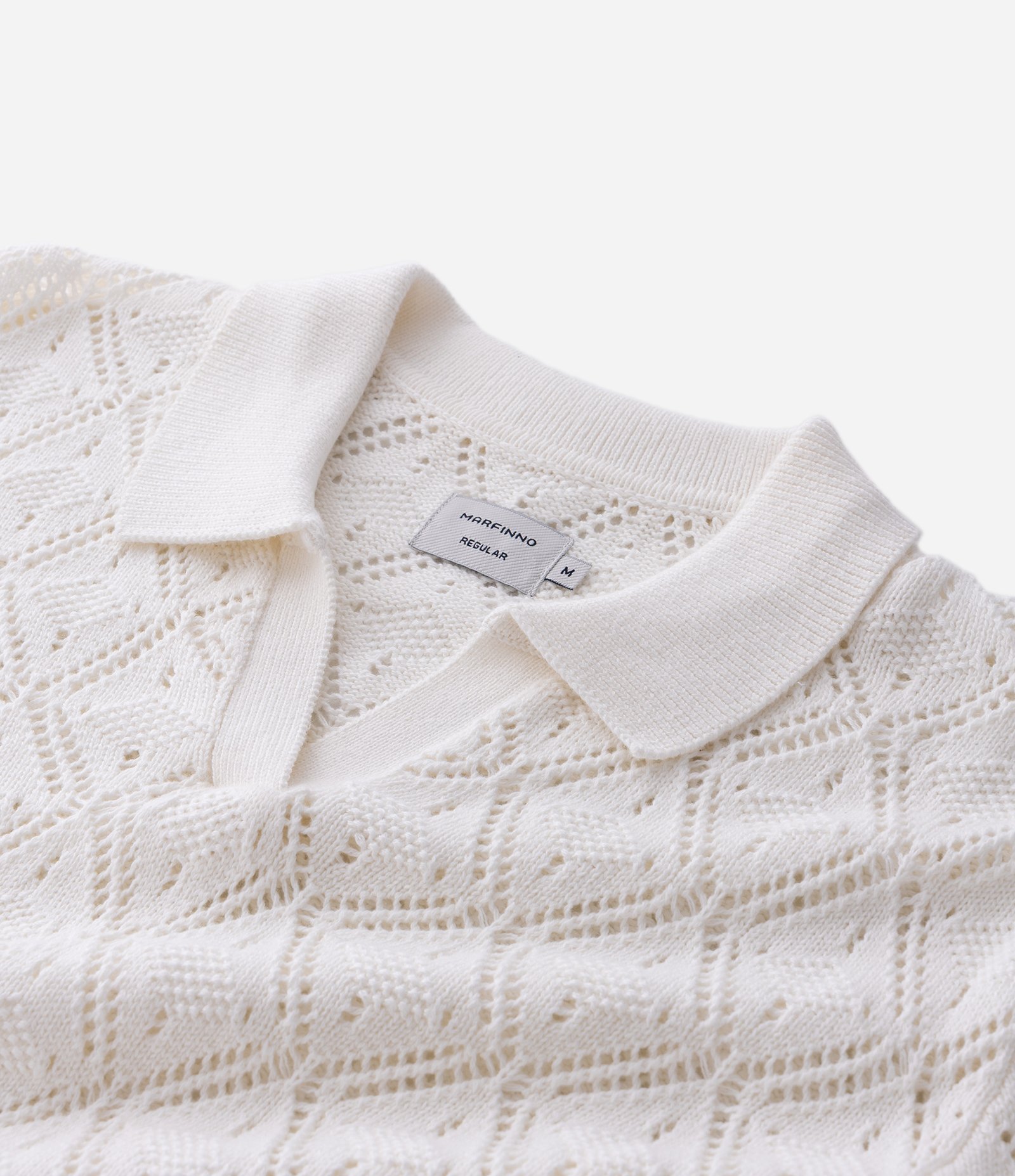 Camisa Polo com Efeito Crochê e Textura em Losango Off White 8