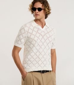Camisa Polo com Efeito Crochê e Textura em Losango
