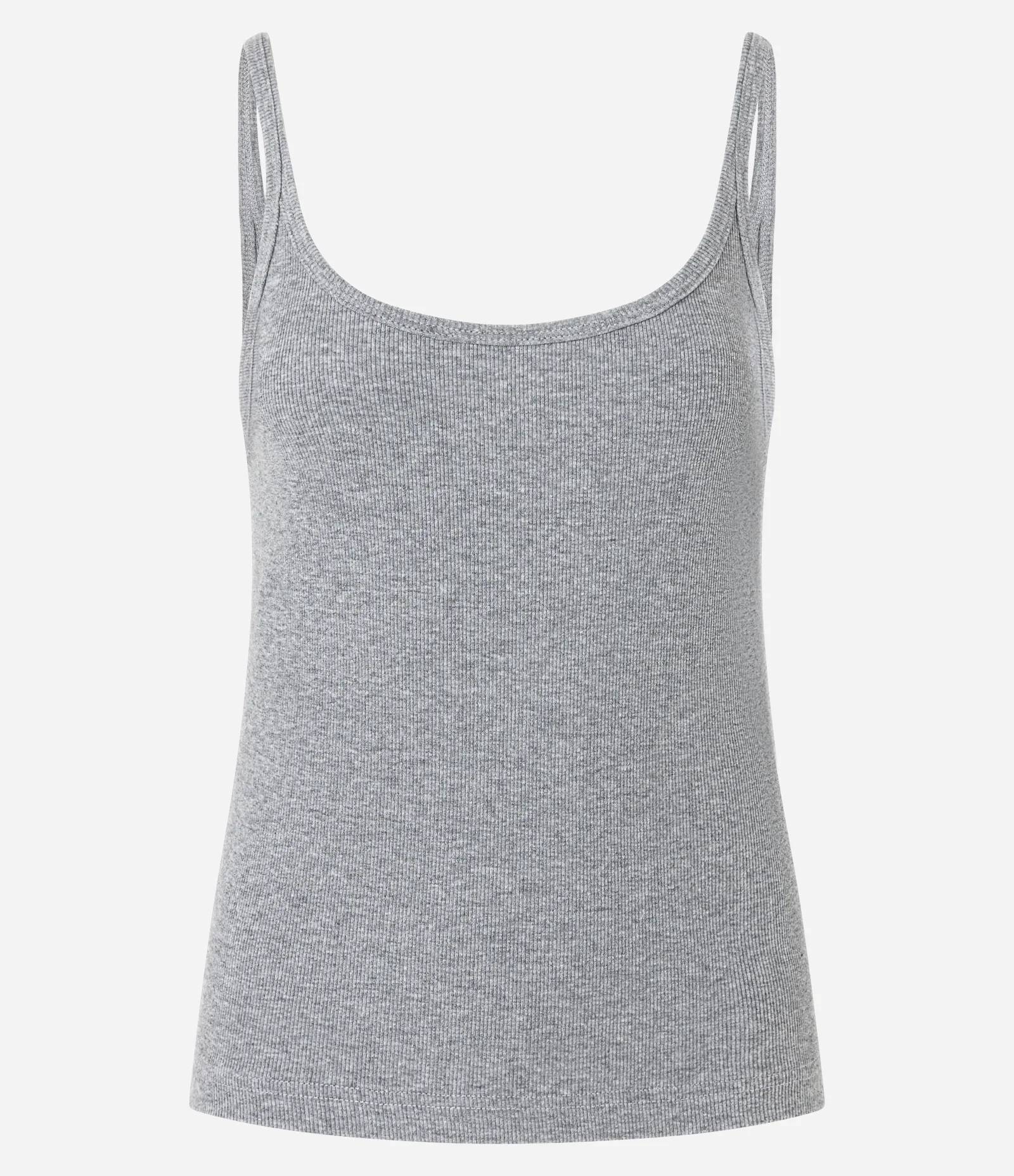 Blusa Canelada em Ribana com Decote U e Alça Fina Cinza 1