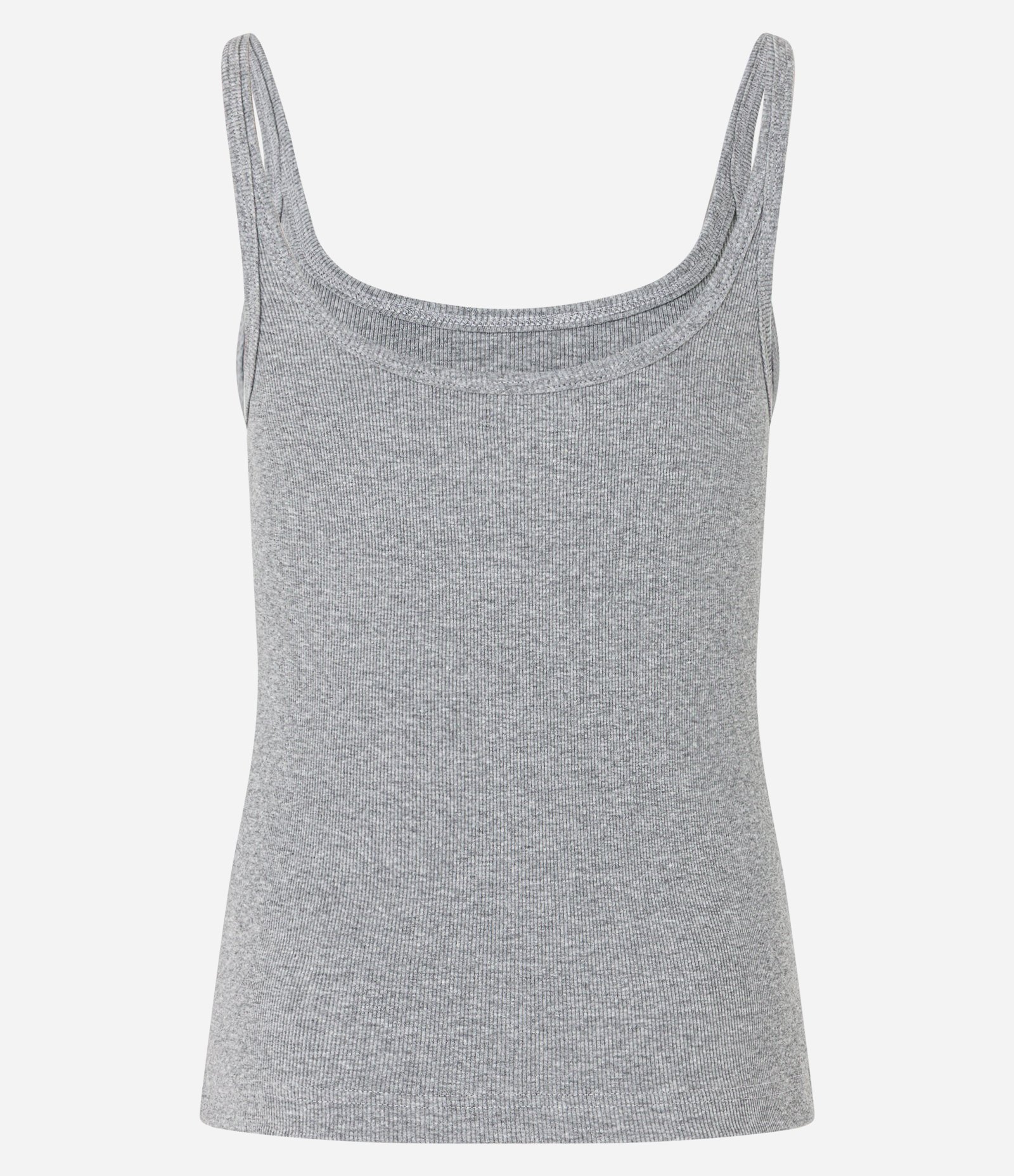 Blusa Canelada em Ribana com Decote U e Alça Fina Cinza 4