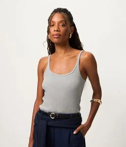 Blusa Canelada em Ribana com Decote U e Alça Fina