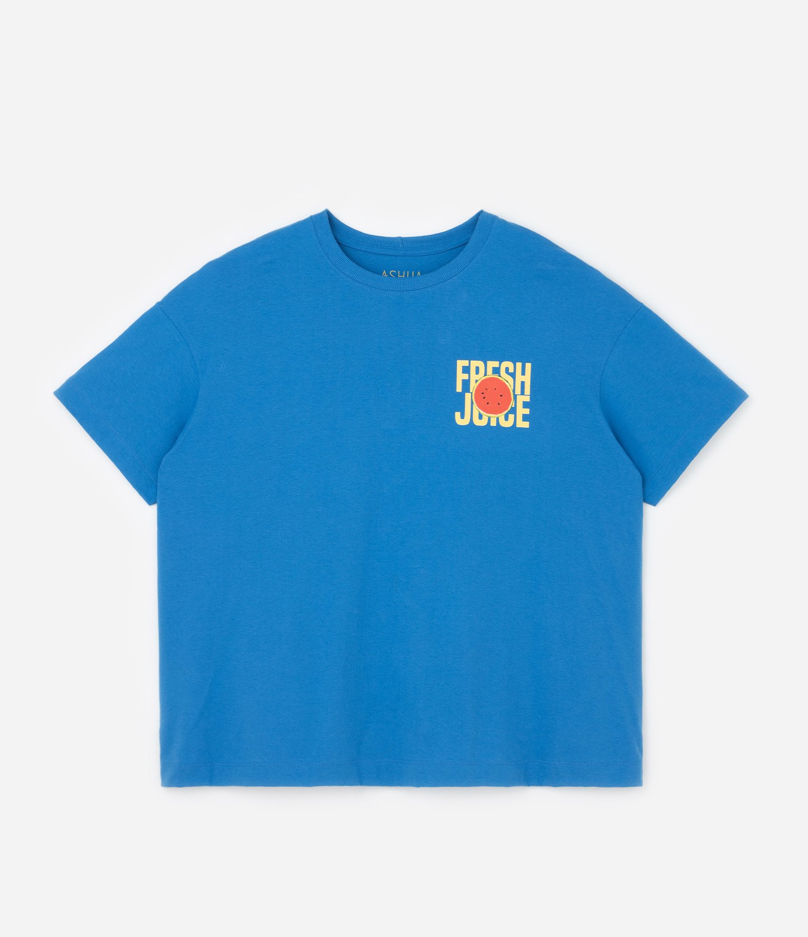 Camiseta Oversized em Algodão com Estampa Frente e Costas de Melancia Curve & Plus Size Azul 5