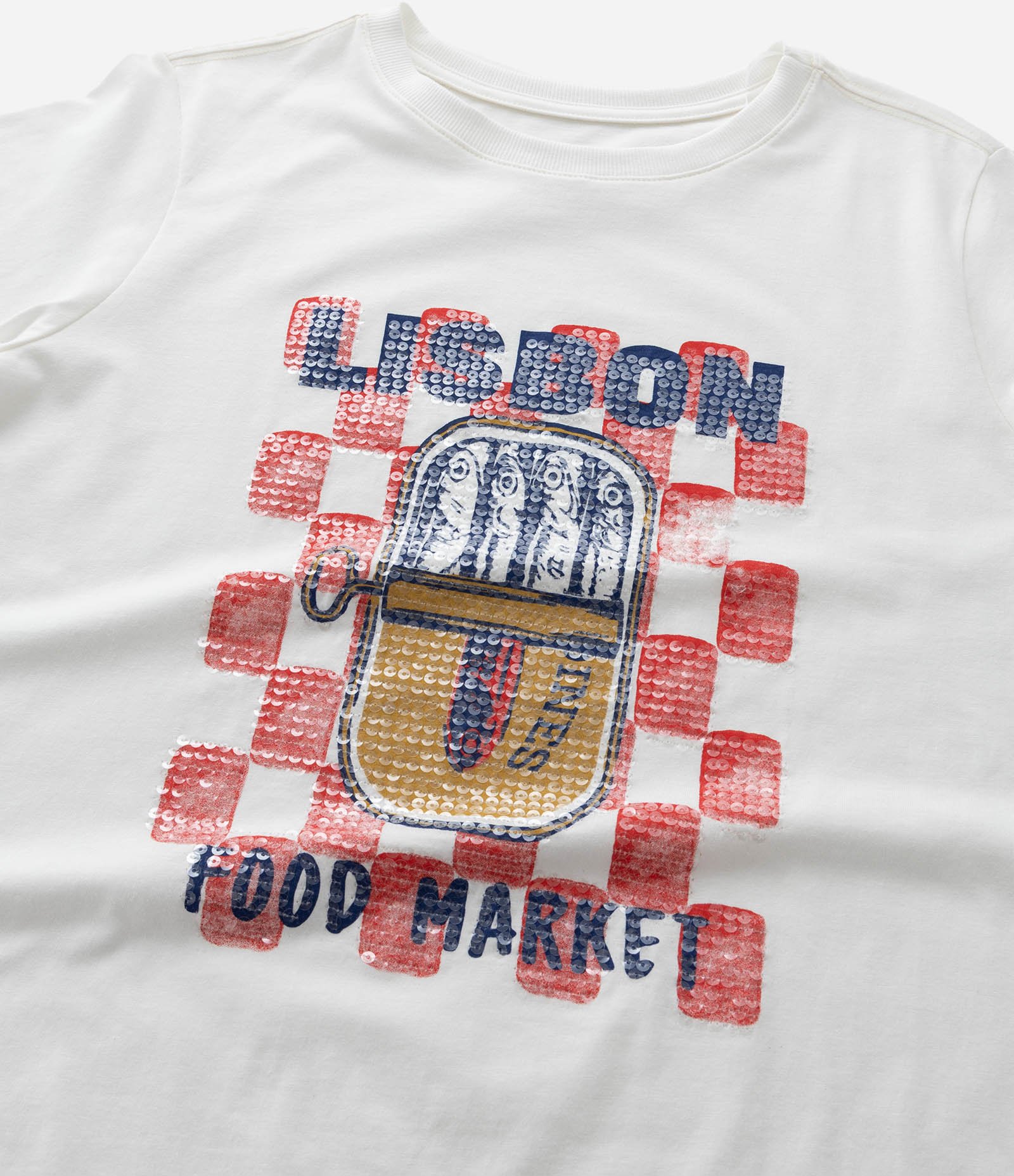 Camiseta em Algodão com Estampa de Sardinhas e Paetê Transparente Curve & Plus Size Branco 6