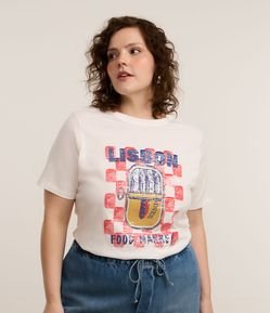Camiseta em Algodão com Estampa de Sardinhas e Paetê Transparente Curve & Plus Size
