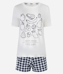 Pijama Short Doll em Viscose com Estampa de Frutas e Short Xadrez