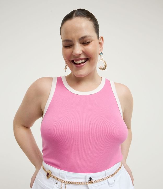 Blusa Regata Canelada com Viés Contrastante Curve & Plus Size