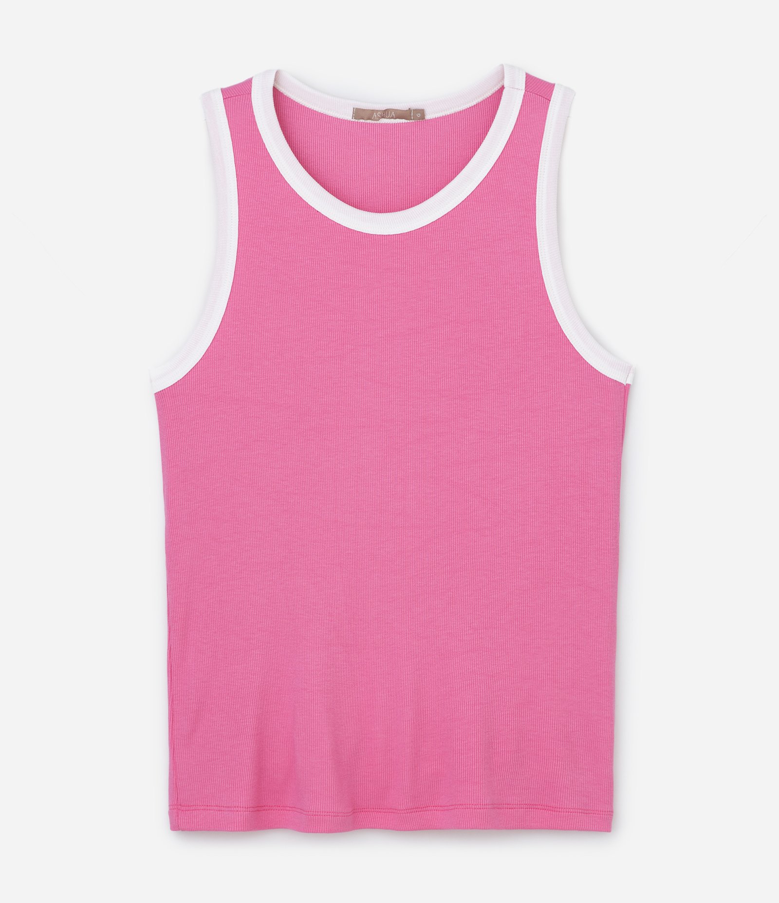 Blusa Regata Canelada com Viés Contrastante Curve & Plus Size Rosa 1