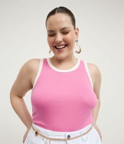 Blusa Regata Canelada com Viés Contrastante Curve & Plus Size