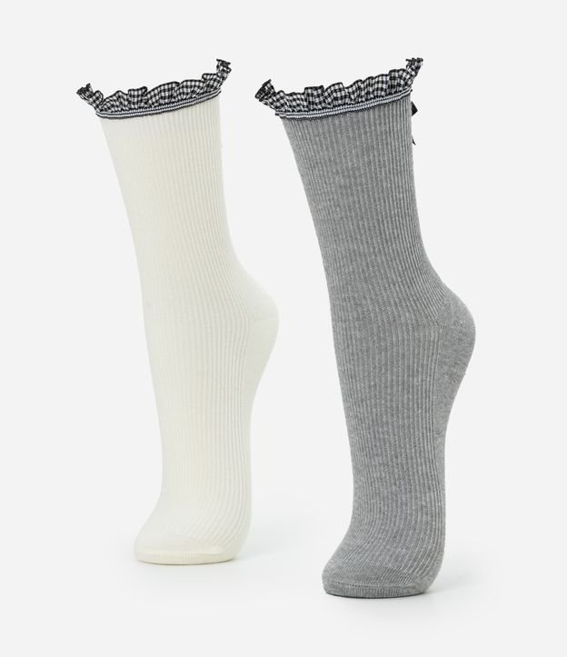 Kit 02 Meias Cano Médio Com Frufru E Laço