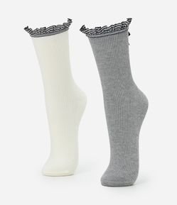 Kit 02 Meias Cano Médio Com Frufru E Laço