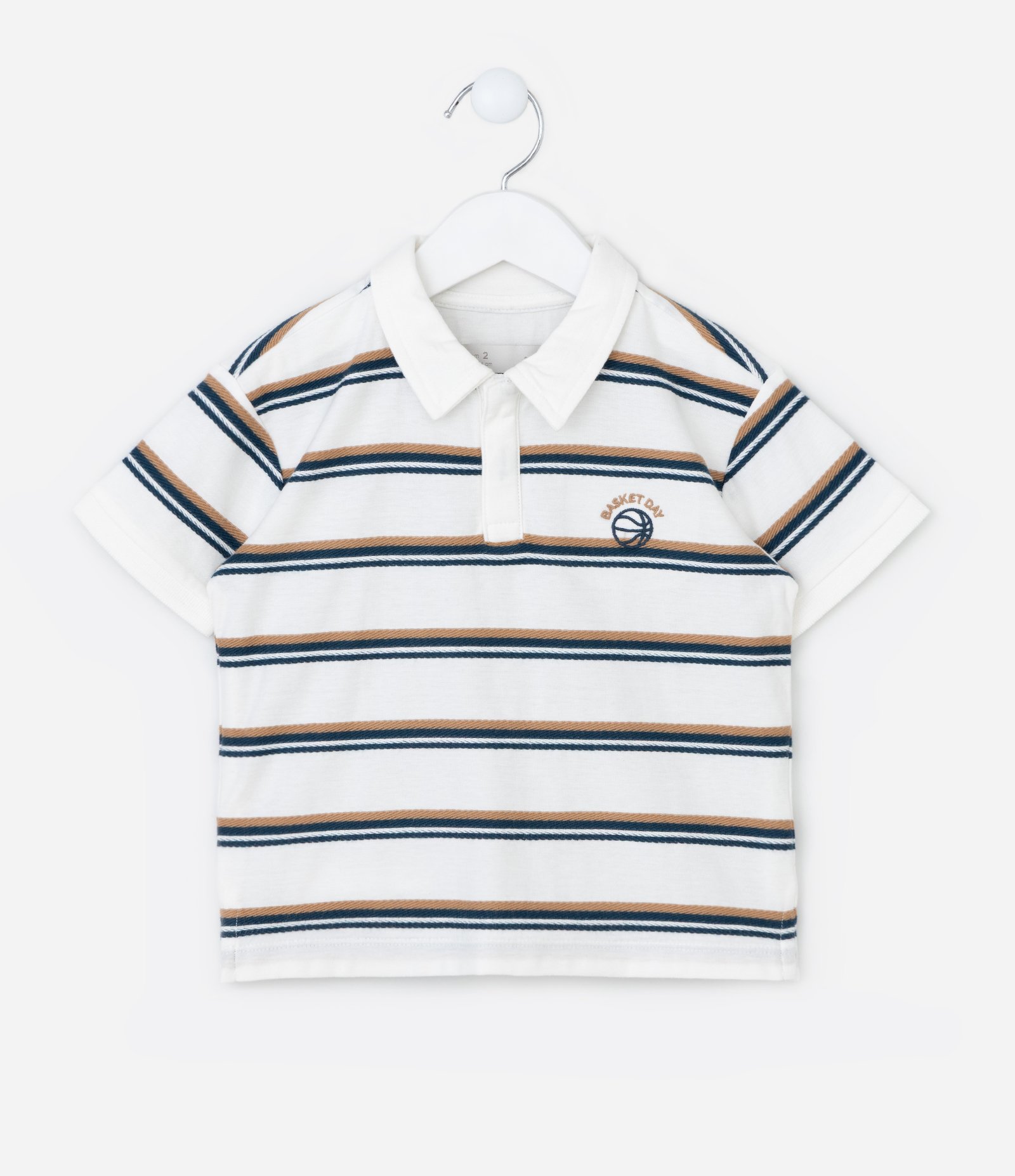 Camiseta Polo Infantil com Estampa Fio Tinto- Tam 1 a 6 Anos Branco 1
