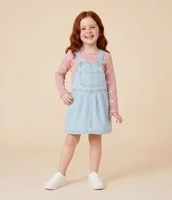 Salopete Infantil Jeans com Bolsinho Frontal e Pregas – Tam 1 a 6 Anos