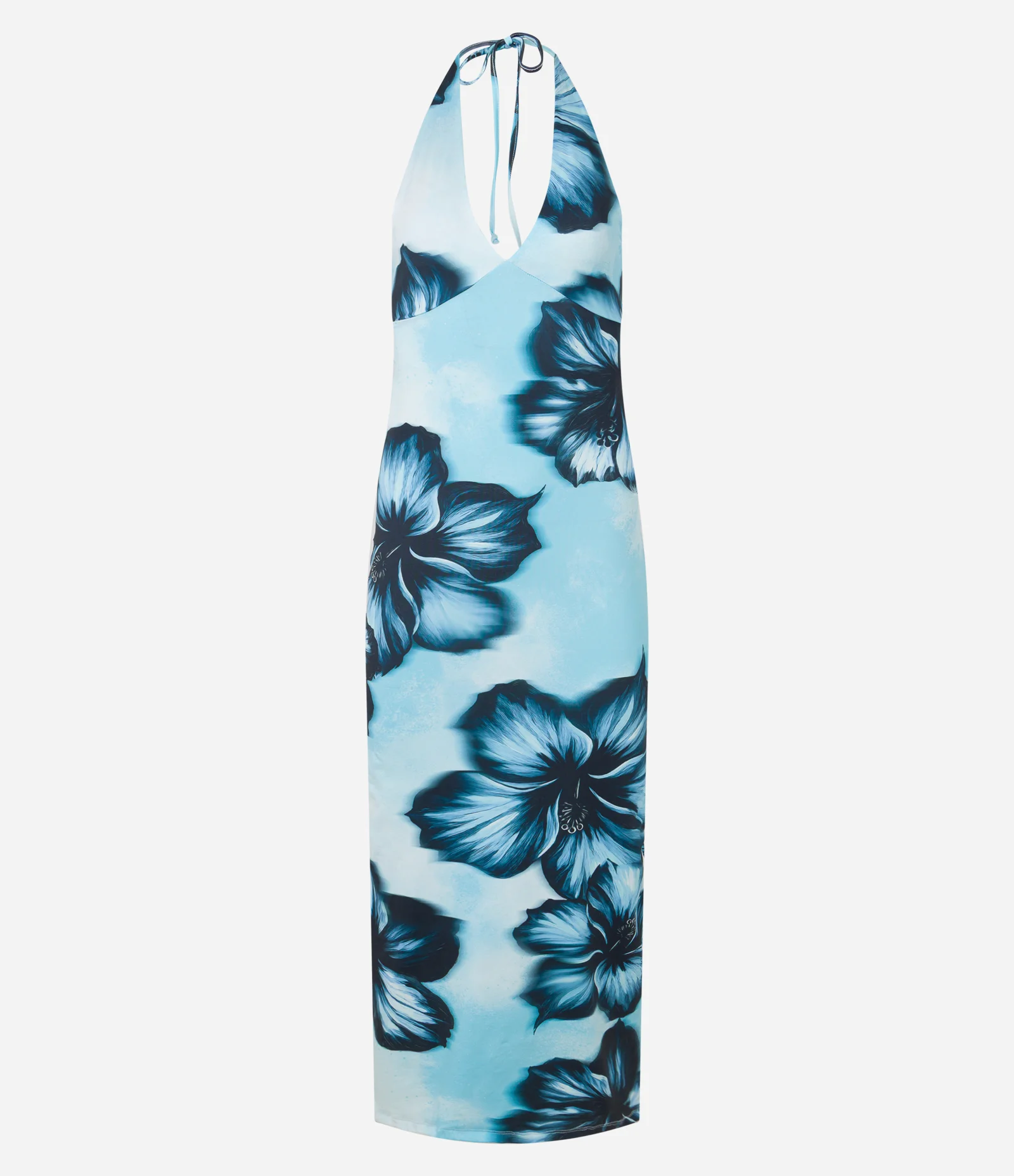 Vestido New Midi em Microfibra com Frente Única e estampa Hibisco Azul 6