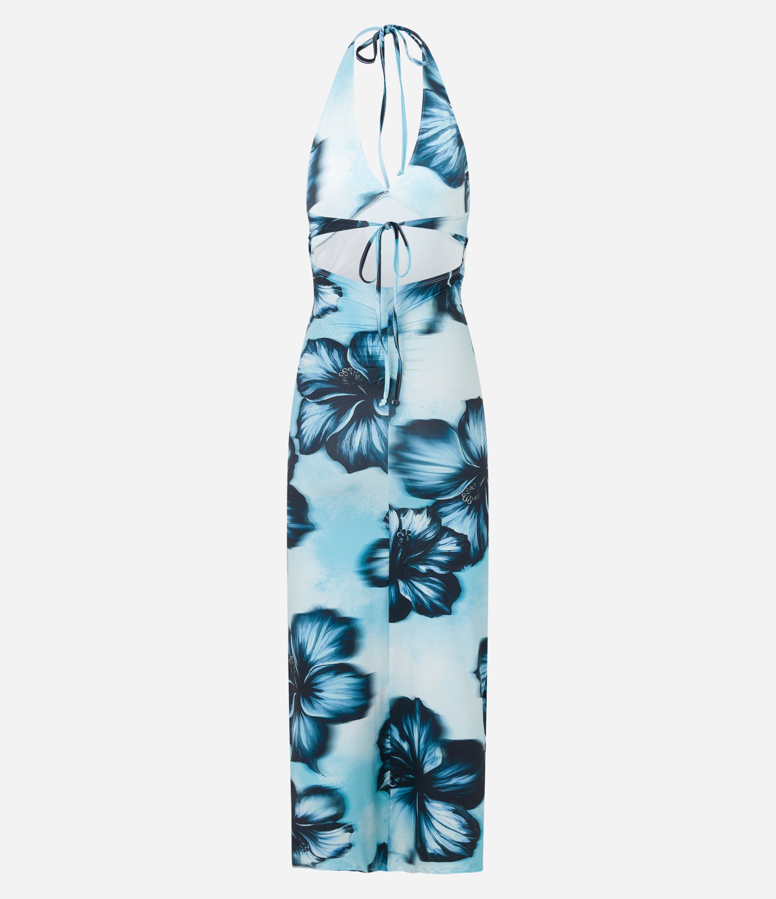 Vestido New Midi em Microfibra com Frente Única e estampa Hibisco Azul 7