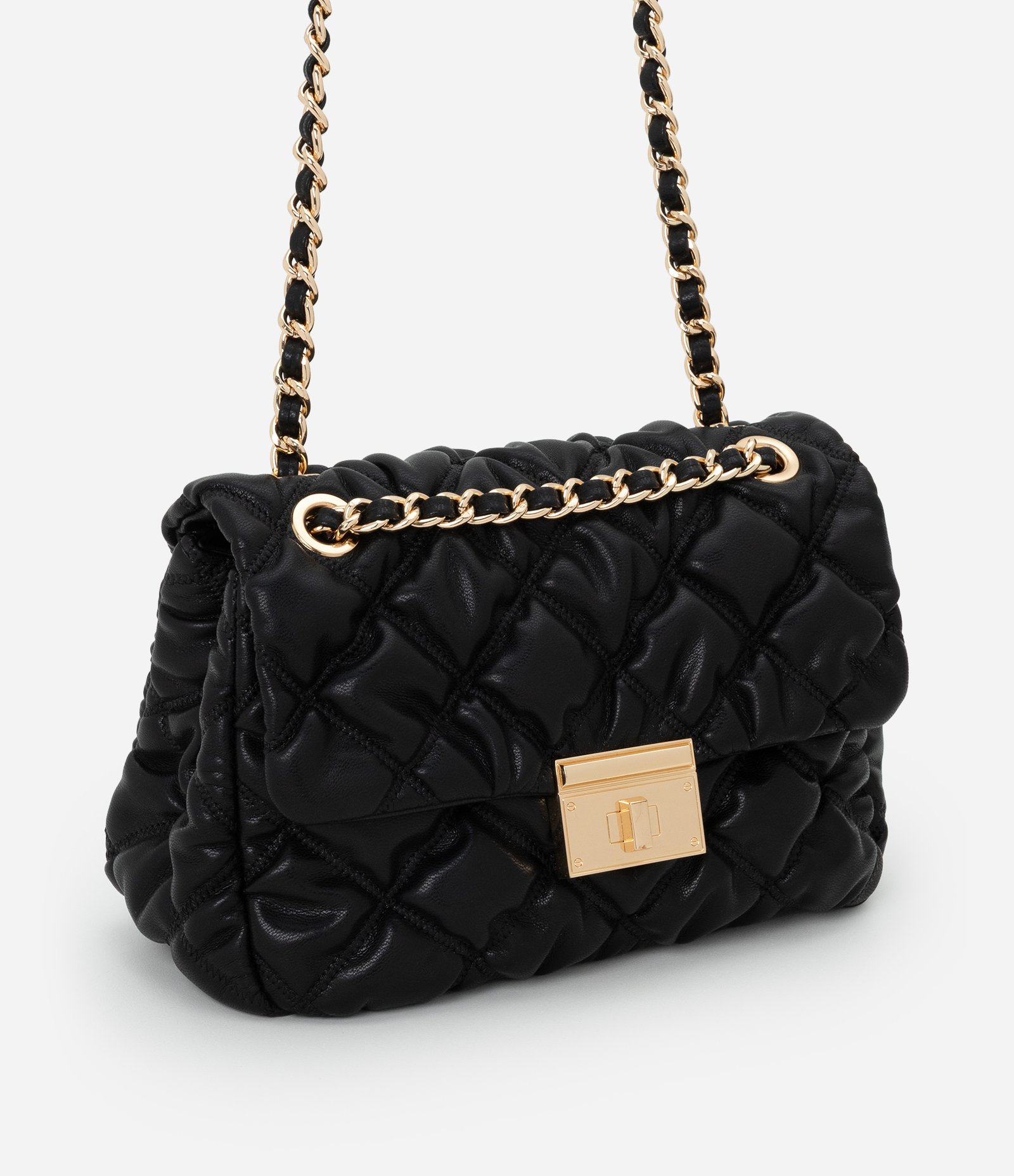 Bolsa Shoulder Média com Textura e Corrente Preto 1