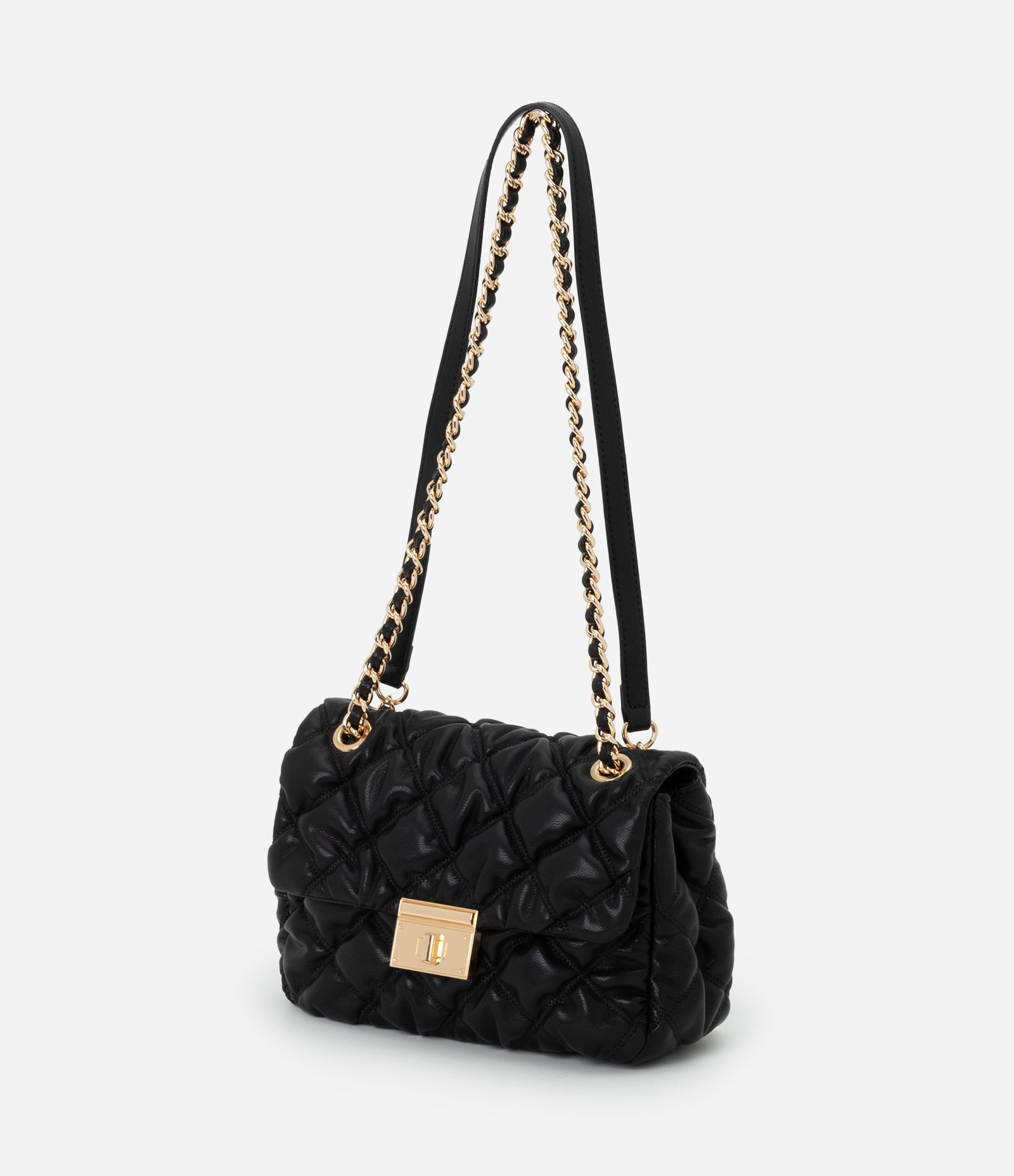 Bolsa Shoulder Média com Textura e Corrente Preto 5