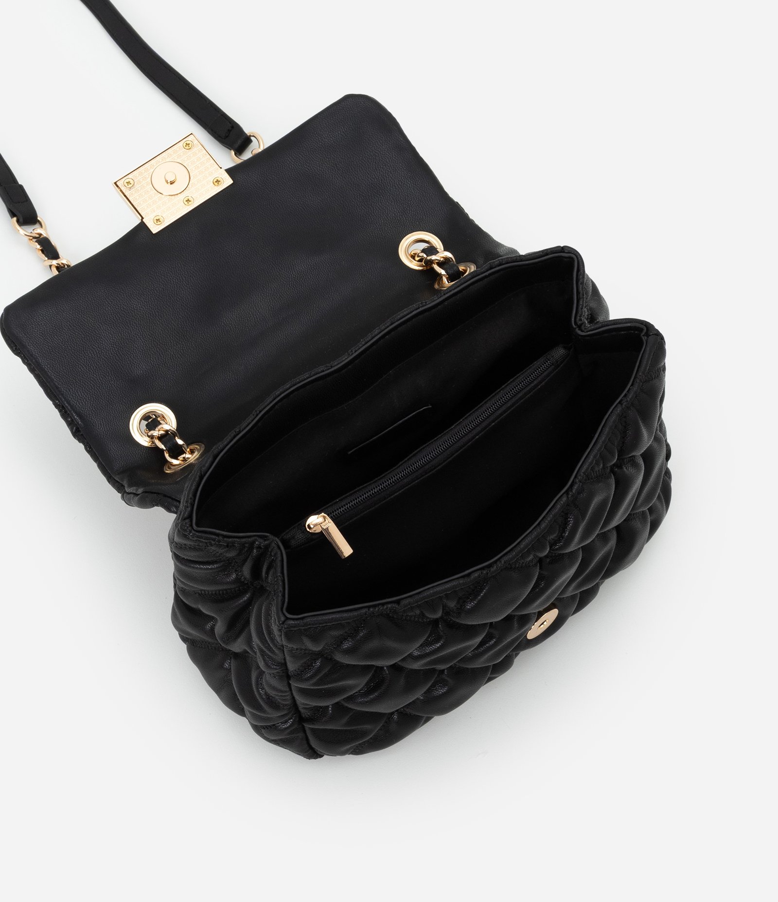 Bolsa Shoulder Média com Textura e Corrente Preto 6