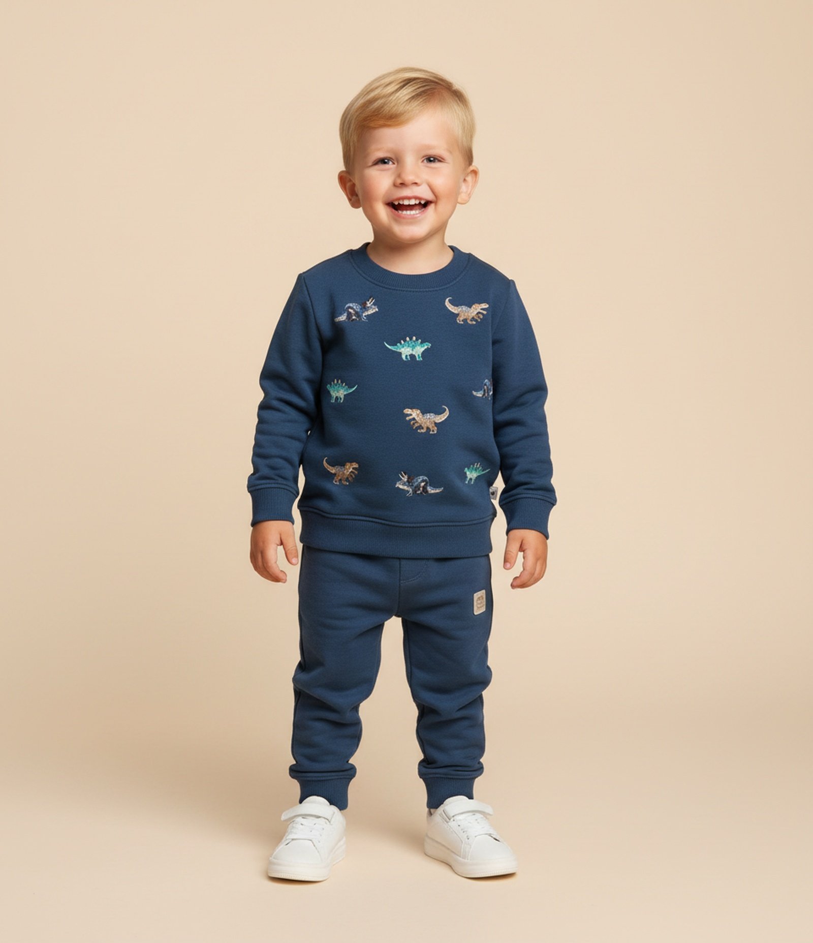 Casaco Infantil em Moletom com Bordados de Dinossauro – Tam 1 a 6 Anos Azul Marinho 1