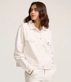 Jaqueta Trucker em Sarja com Lapelas nos Bolsos