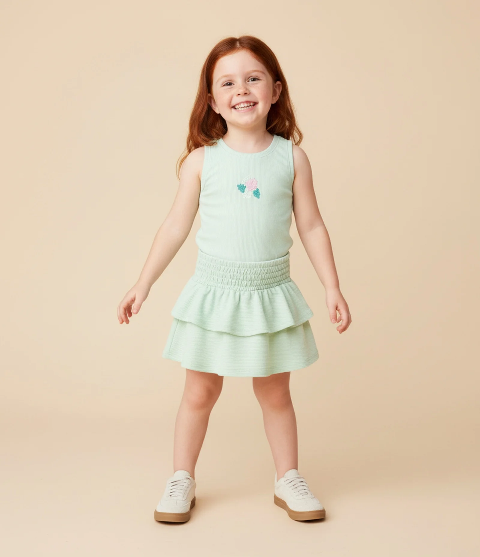 Saia Infantil em Anarruga com Babados e Texturizada - Tam 1 a 6 Anos Verde 1