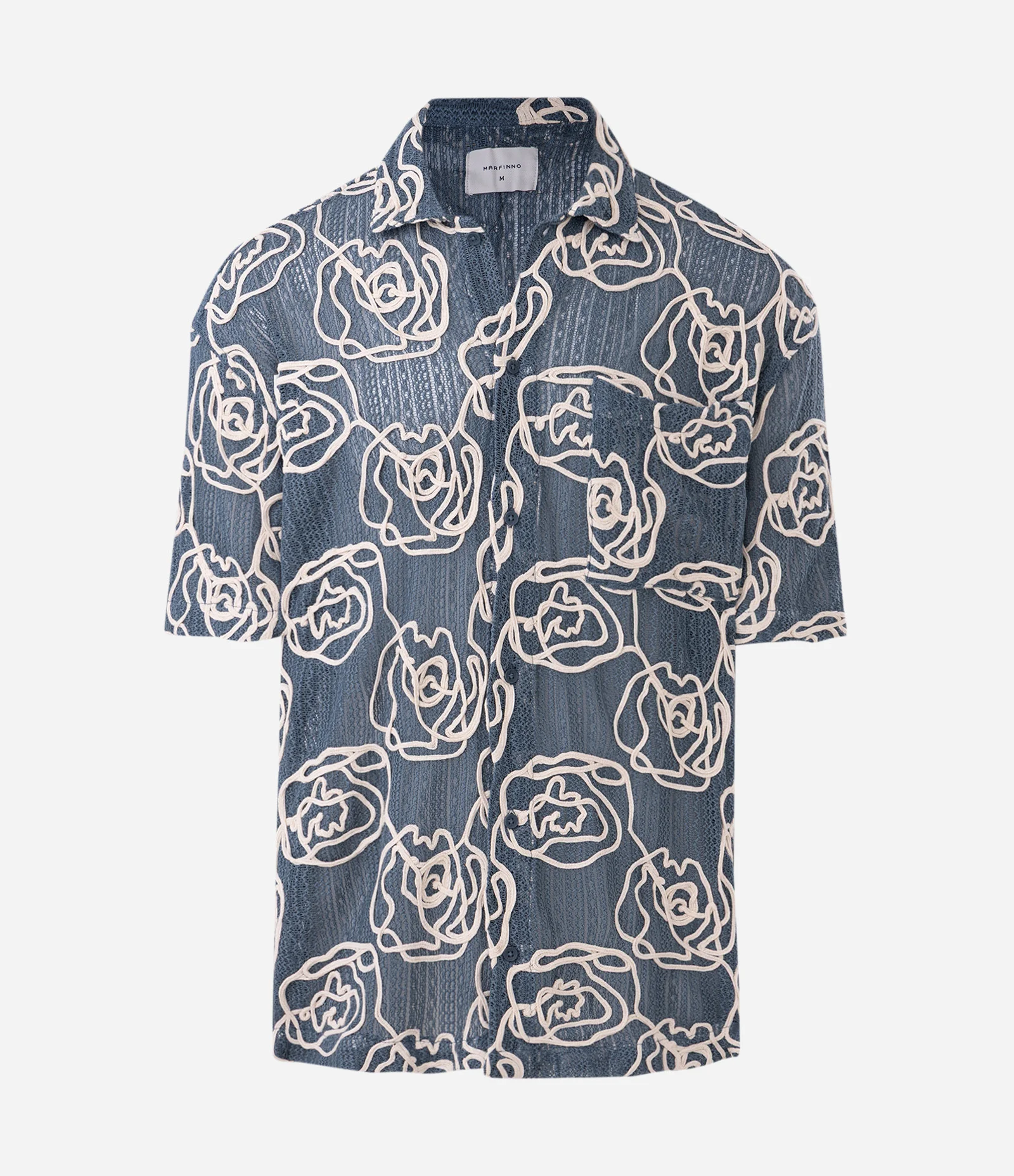 Camisa em Tricô com Textura Floral Azul 5