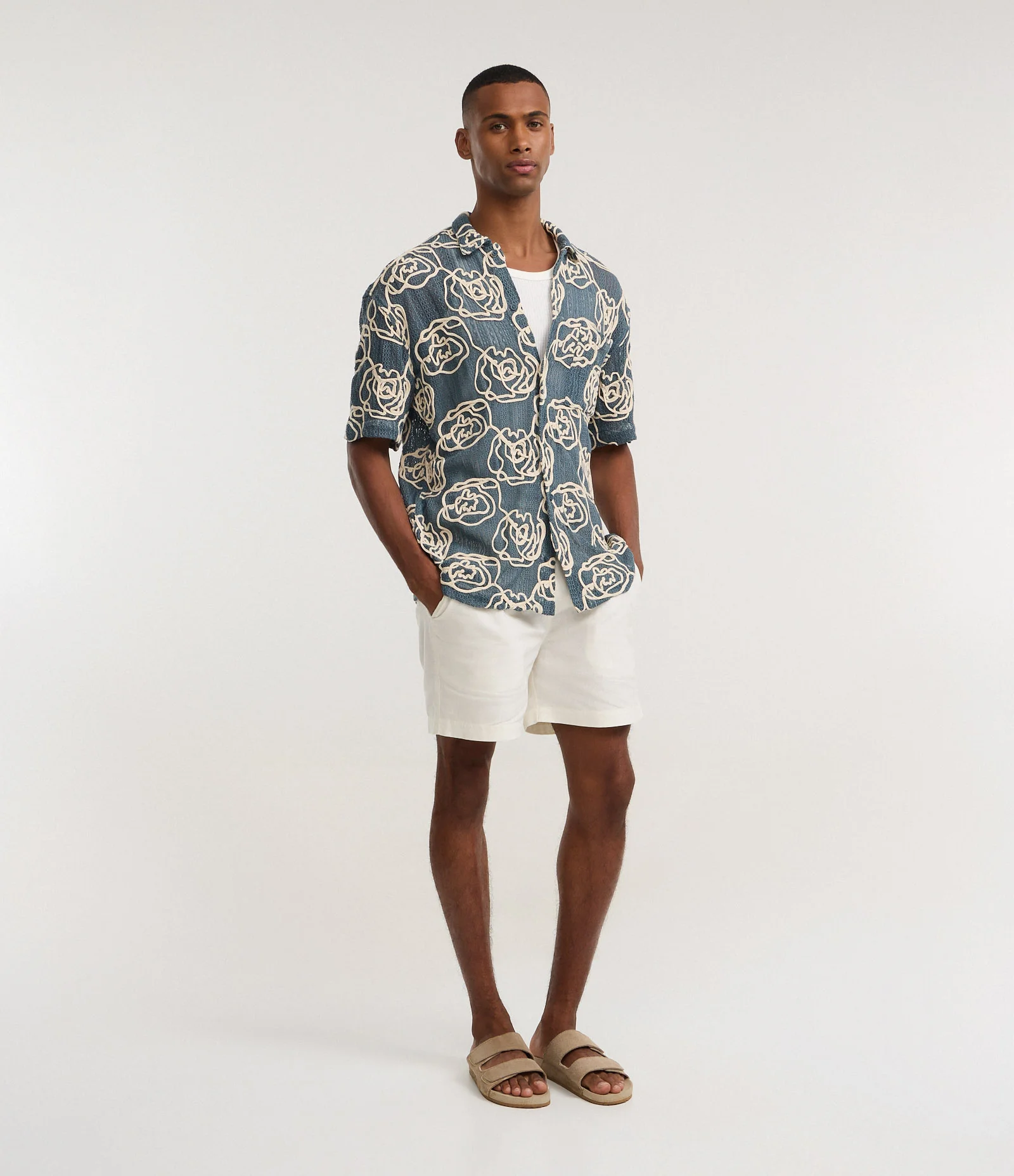 Camisa em Tricô com Textura Floral Azul 2