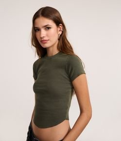 Blusa Canelada em Ribana Estonada com Barra Redonda