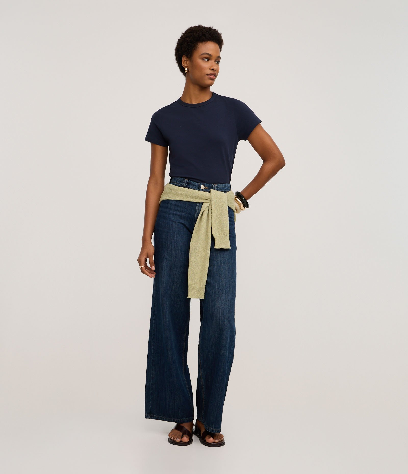 Blusa Slim Básica em Algodão Peruano com Gola Redonda Azul Marinho 2