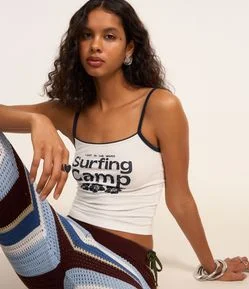 Blusa em Algodão com Viés Contrastante e Estampa Surfing Camp