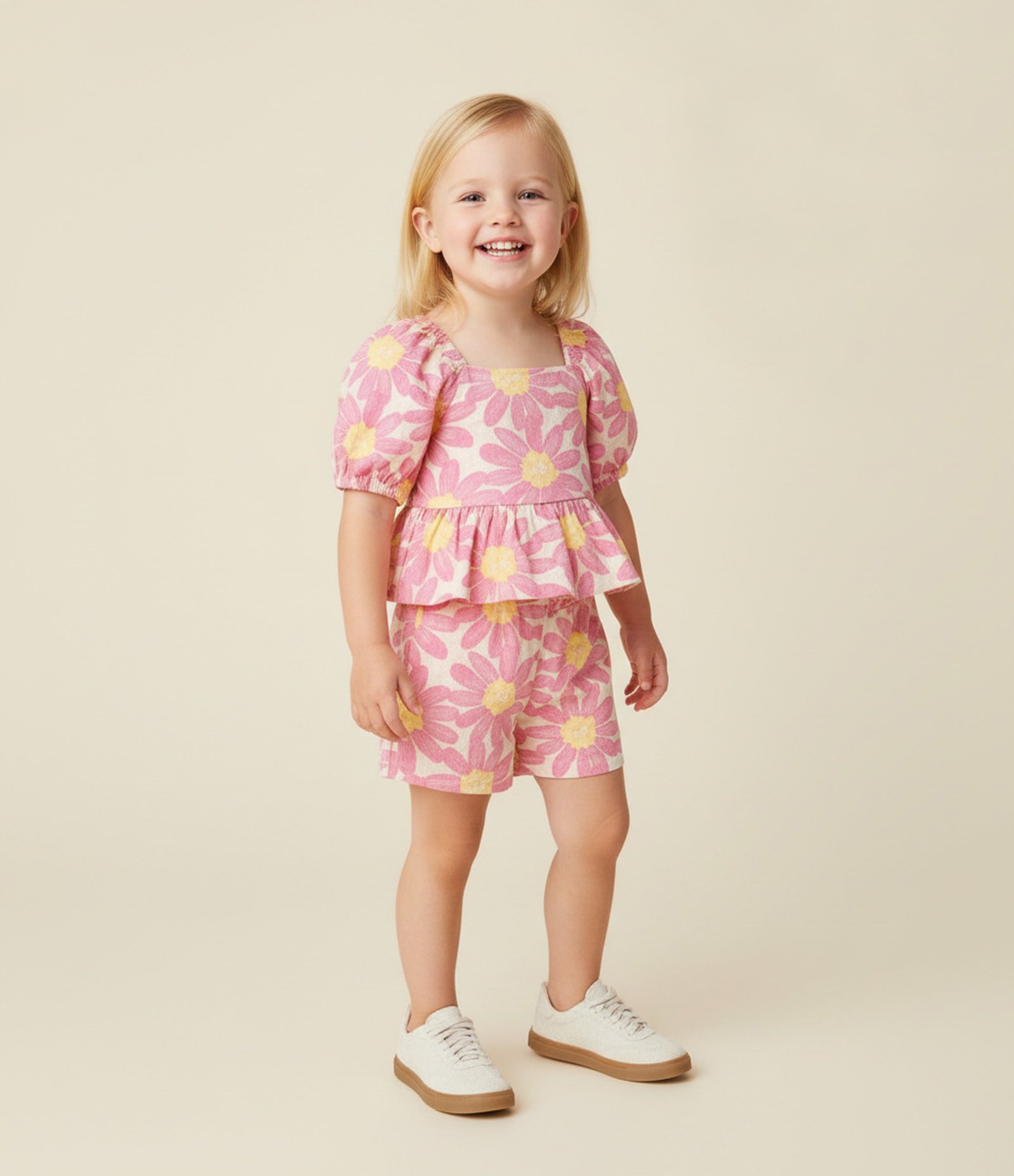 Conjunto Infantil em Algodão com Estampa de Flores - Tam 1 a 5 Anos Rosa 1